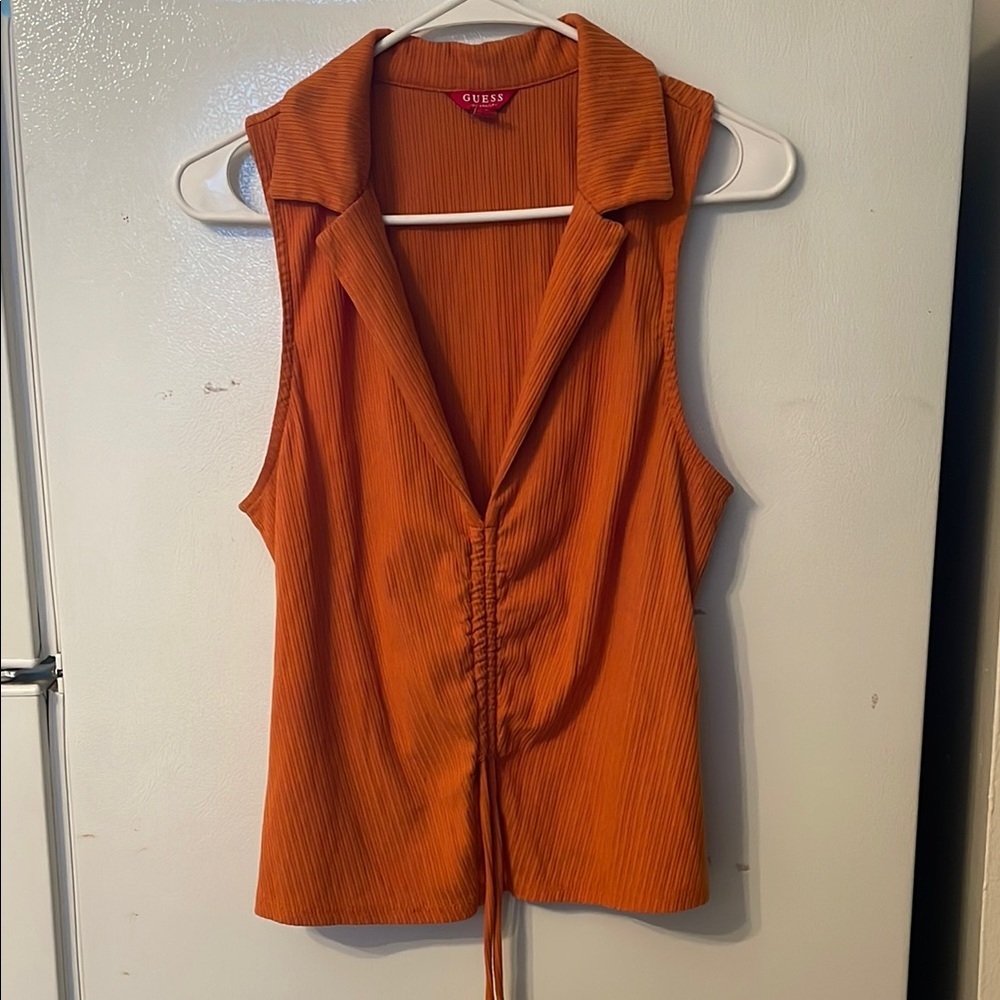 GUESS Women's Orange Sleeveless Top L